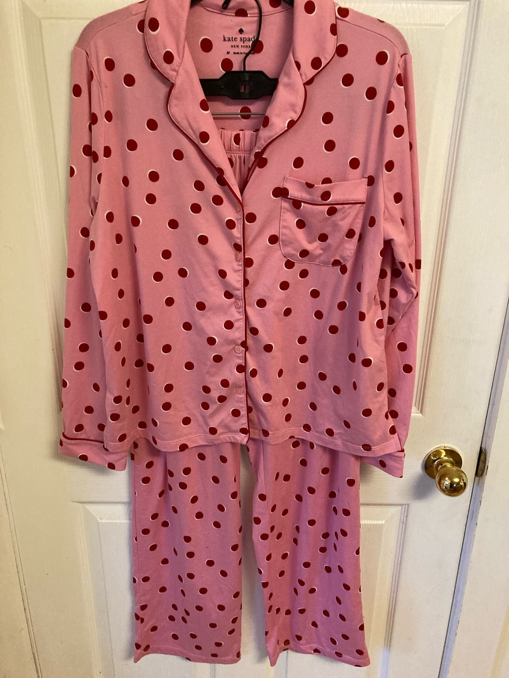 kate spade Pink Pajama Set with Red Polka Dots